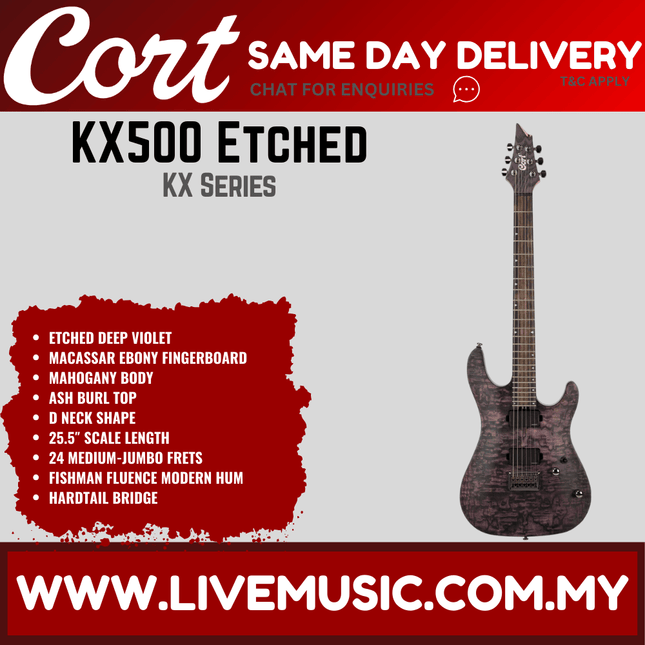 Cort KX500-EDV Etched Mahogany Body Macassar Ebony Electric Guitar With Bag - ( KX500 EDV / KX500EDV )