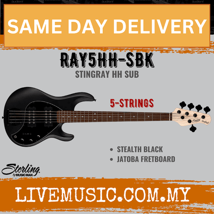 Sterling Ray5HH Stingray 5-String Electric Bass Guitar Jatoba Fretboard - Stealth Black (Ray5 HH/Ray5)