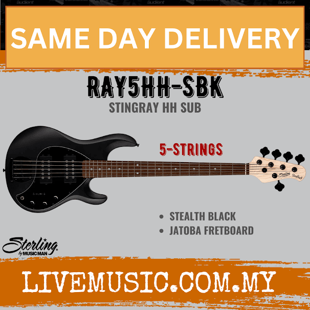 Sterling Ray5HH Stingray 5-String Electric Bass Guitar Jatoba Fretboard - Stealth Black (Ray5 HH/Ray5)