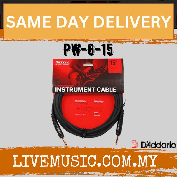D'Addario Planet Waves PW-G-15 Custom Series Instrument Cable - 15 feet (PWG15/Daddario)