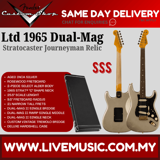 Fender Custom Shop Ltd 1965 Dual-Mag Strat Journeyman Relic Guitar, Aged Inca Silver