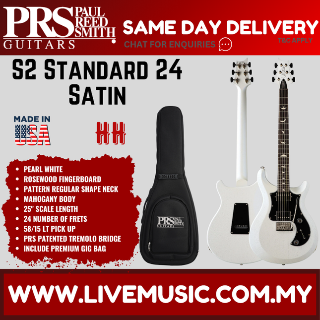 PRS S2 Standard 24 Satin Electric Guitar, Pearl White