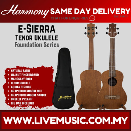 Harmony Foundation Series e-Sierra Tenor Ukulele w/Bag, Natural Satin