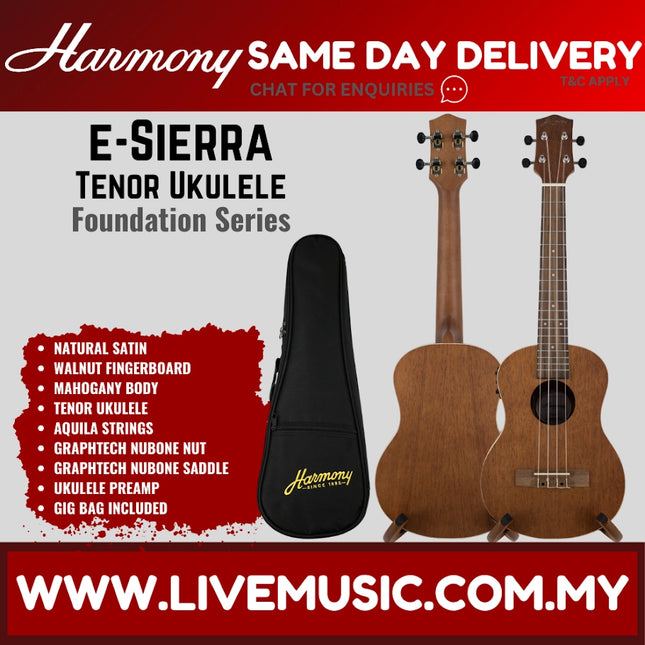 Harmony Foundation Series e-Sierra Tenor Ukulele w/Bag, Natural Satin