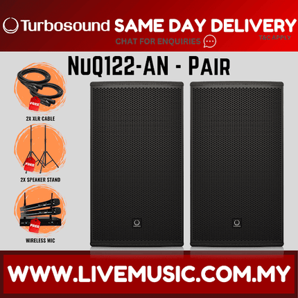 Turbosound NuQ122-AN 2500 Watt 12" Powered Loudspeaker w/Wireless Mic, Speaker Stand And Cable - Each / Pair (NuQ122 AN NuQ122AN)