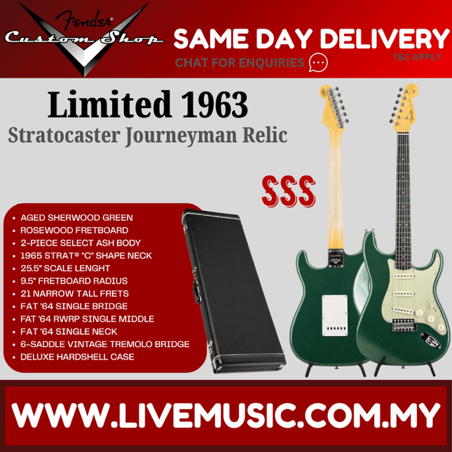 Fender Custom Shop Limited 1963 Stratocaster Journeyman Relic Guitar, RW FB, Aged Sherwood Green
