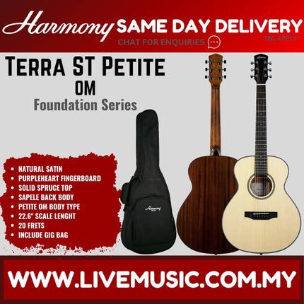 Harmony Foundation Series Terra ST Petite OM Acoustic Guitar w/Bag, Natural Satin