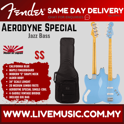 Fender Aerodyne Special Jazz Bass Guitar, Maple FB, California Blue