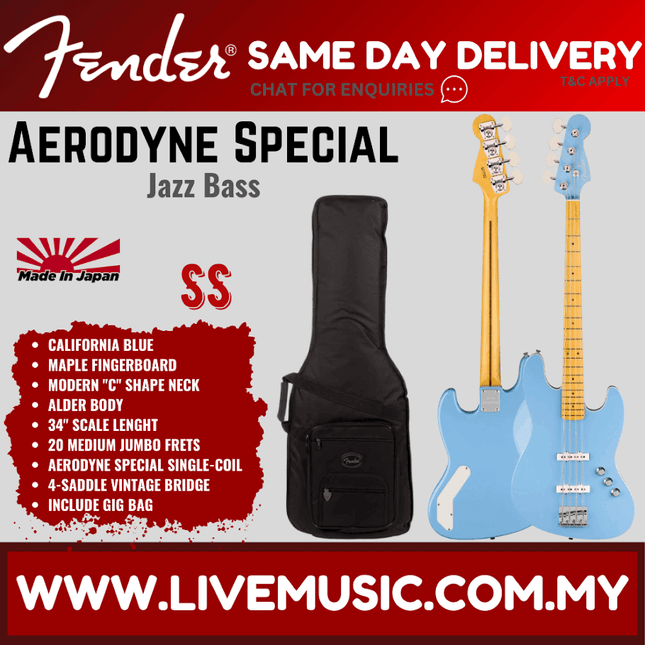 Fender Aerodyne Special Jazz Bass Guitar, Maple FB, California Blue