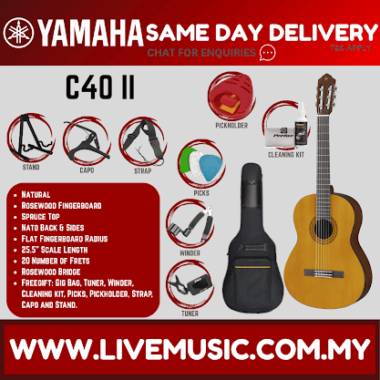 Yamaha C40 II Full Size Nylon-String Classical Guitar Package ( C40II )