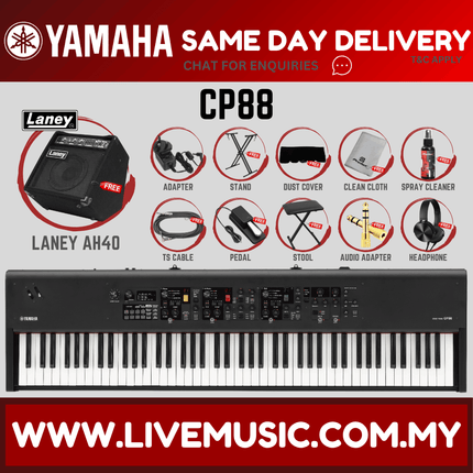 Yamaha CP88 88-key Stage Piano w/Laney AH40 Amplifier, Headphone, Sustain Pedal, Keyboard Stand, Bench, Bag ( CP 88 / CP-88 )