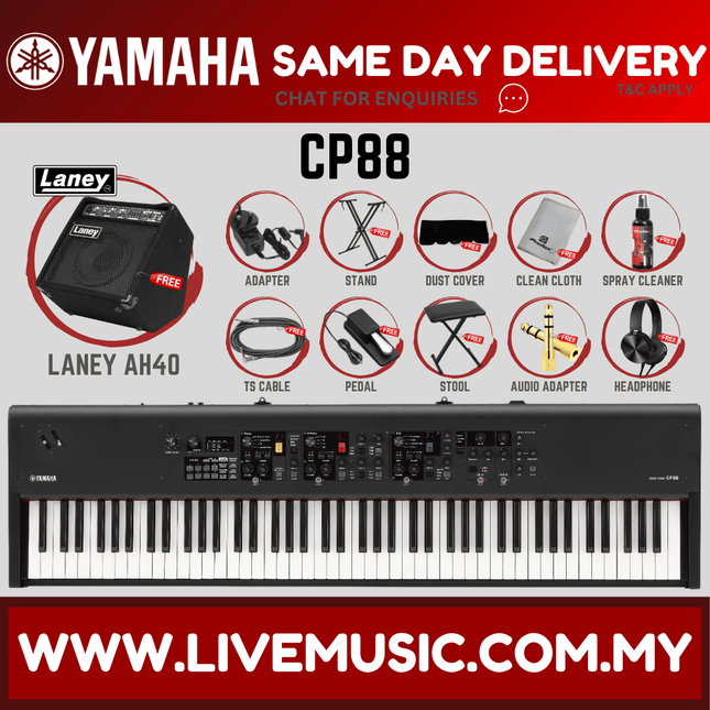 Yamaha CP88 88-key Stage Piano w/Laney AH40 Amplifier, Headphone, Sustain Pedal, Keyboard Stand, Bench, Bag ( CP 88 / CP-88 )