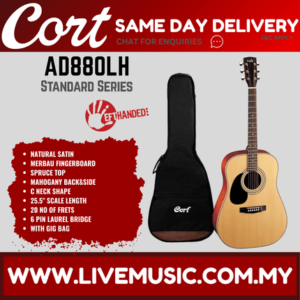 Cort AD880 LH - Left-Handed Acoustic Guitar with Gig Bag (AD 880/AD-880)
