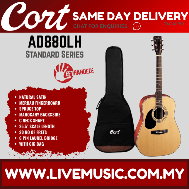 Cort AD880 LH - Left-Handed Acoustic Guitar with Gig Bag (AD 880/AD-880)