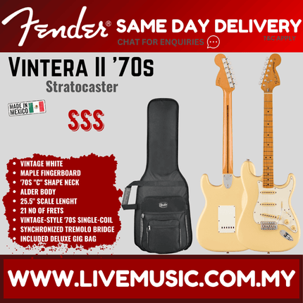 Fender Vintera II 70s Stratocaster Electric Guitar, Maple FB, Vintera White