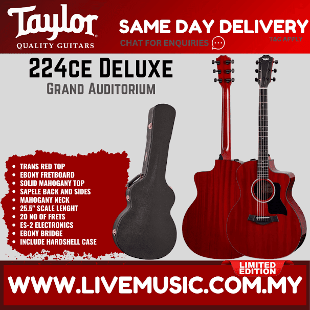Taylor 224ce Deluxe Grand Auditorium Acoustic Guitar, Trans Red Top