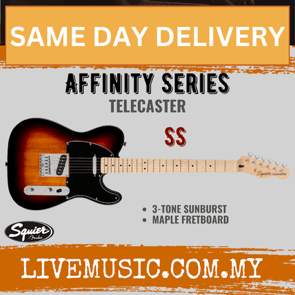 Squier Affinity Series Telecaster Electric Guitar, Maple Fretboard - 3-Color Sunburst