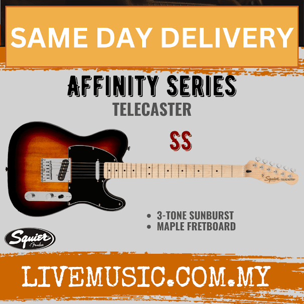 Squier Affinity Series Telecaster Electric Guitar, Maple Fretboard - 3-Color Sunburst