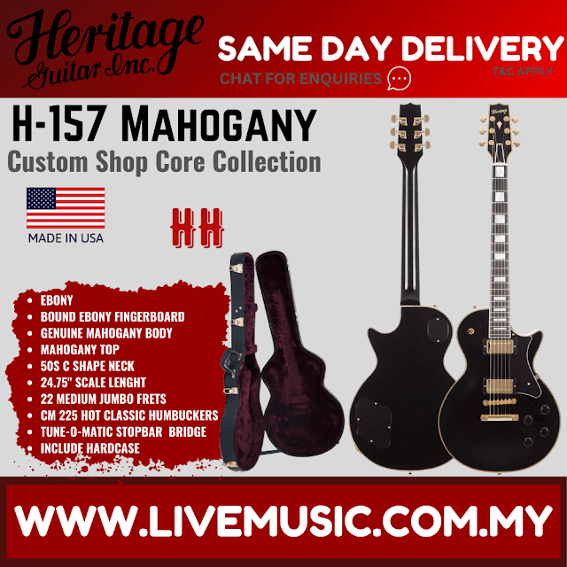 Heritage Custom Shop Core Collection H-157 Mahogany Top Electric Guitar, Ebony ( H157 H 157 )
