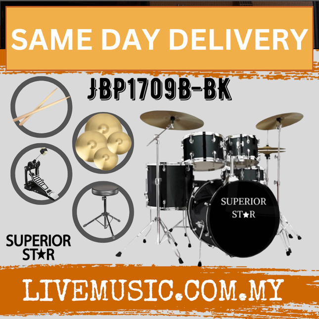 Superiorstar JBP1709B-BK02 5-Piece Drum Set with Cymbal Set - Black ( JBP1709B )