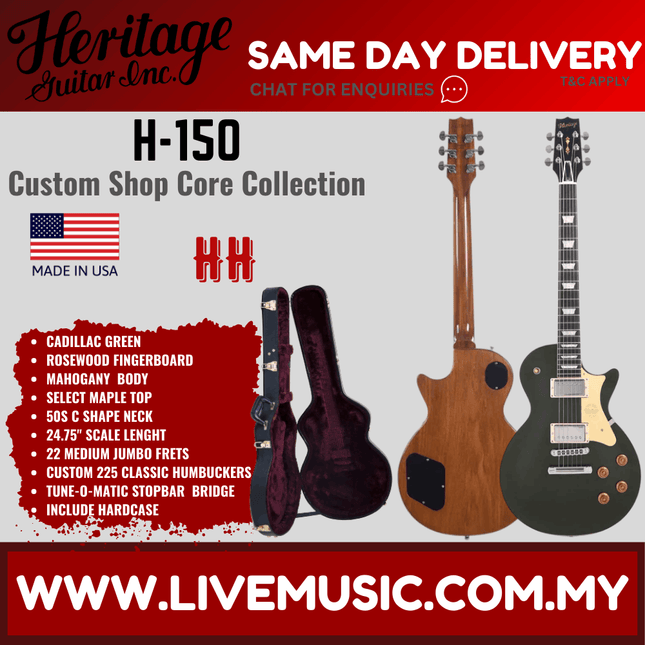 Heritage Custom Shop Core Collection H-150 Electric Guitar, Cadillac Green ( H150 / H 150 )