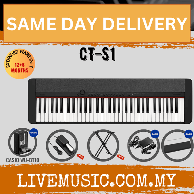 Casio CT-S1 61-key Portable Keyboard w/Keyboard Stand And WU-BT10 Wireless Bluetooth - Black ( CTS1 / CT S1 )