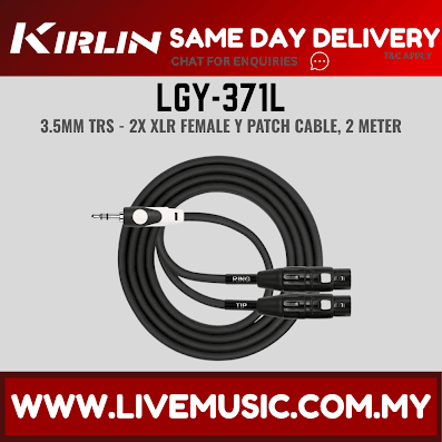 Kirlin LGY-371L 3.5mm TRS to Dual XLR Female Tip Ring LightGear Y Cable Adapter- 2 Meter Black (LGY371L/LGY 371L)