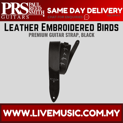 PRS Premium Leather Embroidered Birds Guitar Strap, Black