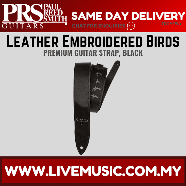PRS Premium Leather Embroidered Birds Guitar Strap, Black