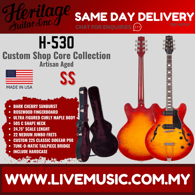 Heritage Custom Shop Core Collection H-530 Electric Guitar with Case, Dark Cherry Sunburst, Artisan Aged ( H530 H 530 )