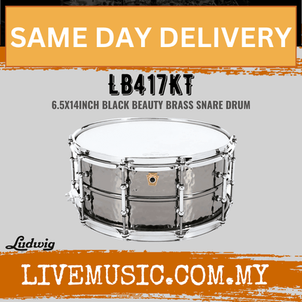 Ludwig 6.5x14inch LB417KT Black Beauty Brass Snare Drums, Hammered Shell w Tube Lugs