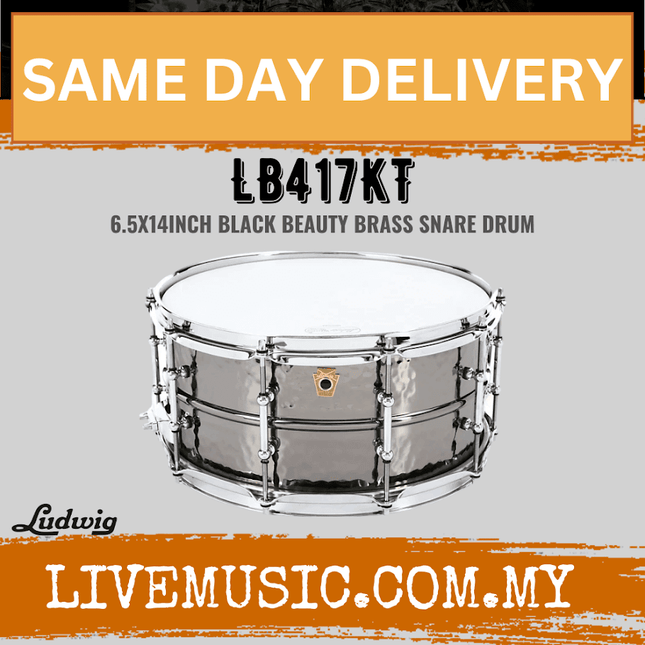 Ludwig 6.5x14inch LB417KT Black Beauty Brass Snare Drums, Hammered Shell w Tube Lugs