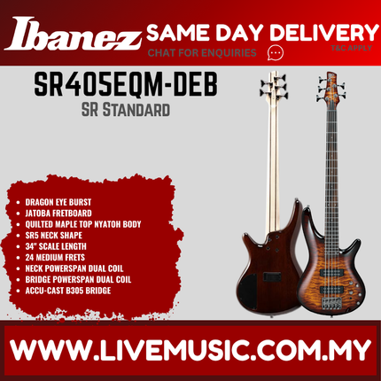 Ibanez SR405EQM-DEB SR Standard Series 5 Strings Electric Bass, Dragon Eyes Burst ( SR405EQMDEB / SR405EQMDEB )