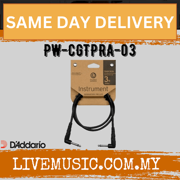 D'Addario Planet Waves PW-CGTPRA-03 Classic Series Right-angle Patch Cable - 3 feet (PWCGTPRA03/DAddario)