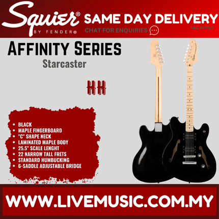 Squier Affinity Series Starcaster Electric Guitar, Maple Fretboard - Black