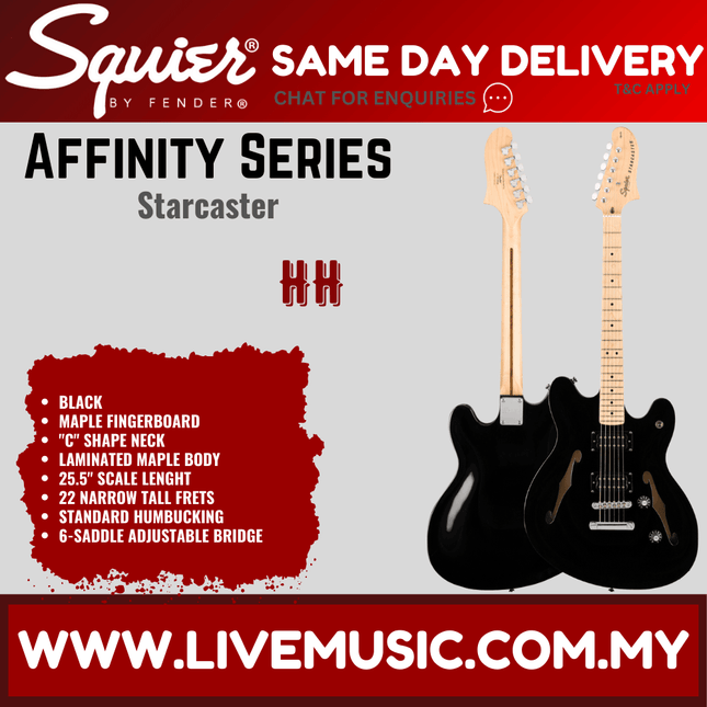 Squier Affinity Series Starcaster Electric Guitar, Maple Fretboard - Black