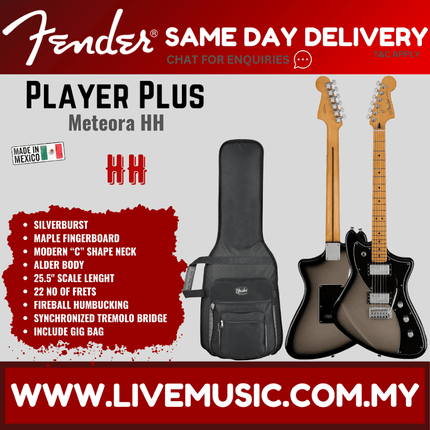 Fender Player Plus Meteora HH Electric Guitar, Maple FB, Silverburst