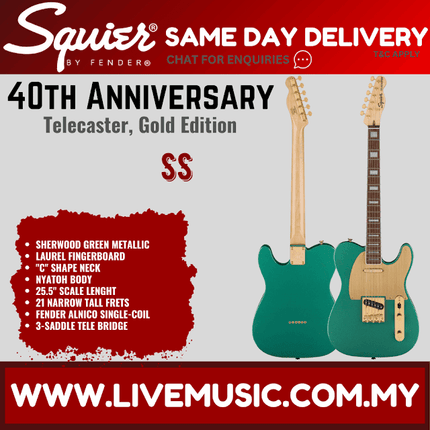 Squier 40th Anniversary Gold Edition Telecaster Electric Guitar, Sherwood Green Metallic