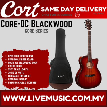 Cort Core-OC All Blackwood Acoustic-Electric Guitar with Deluxe Soft Case - Open Pore Light Burst (CoreOC/CORE)