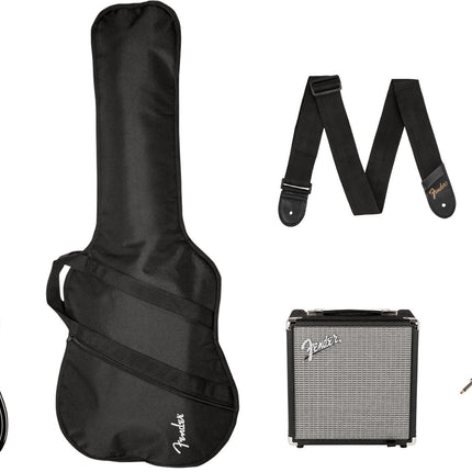 Squier Affinity Series PJ Bass Guitar Pack with Rumble 15 , Maple Fretboard - Black
