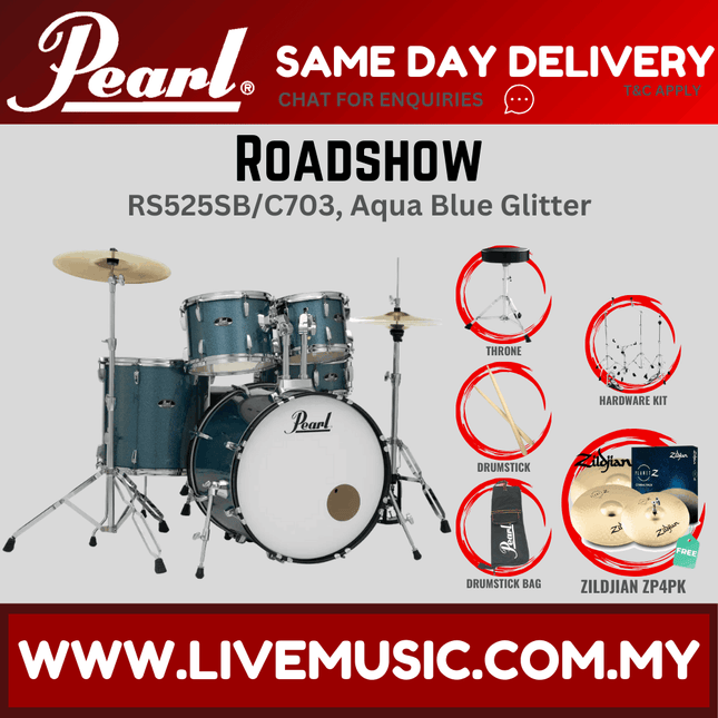 Pearl Roadshow RS525SB/C Drum Set with Zildjian ZP4PK Cymbal set, Drum Throne