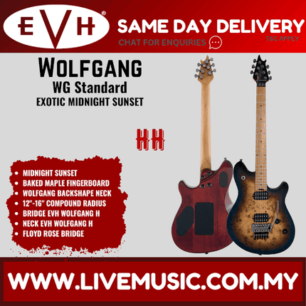 EVH Wolfgang Standard Exotic Electric Guitar, Baked Maple FB-Midnight Sunset