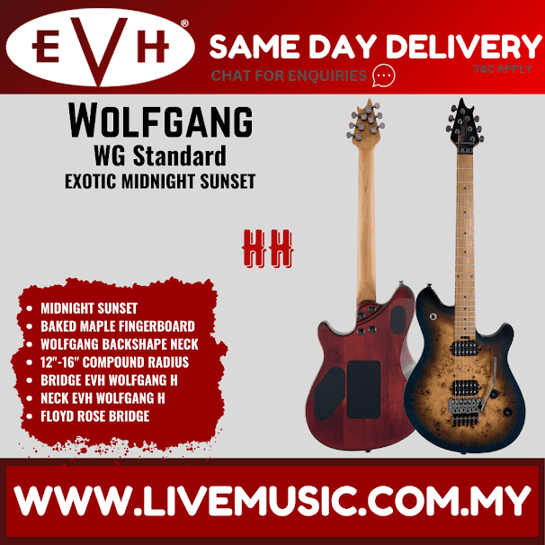 EVH Wolfgang Standard Exotic Electric Guitar, Baked Maple FB-Midnight Sunset