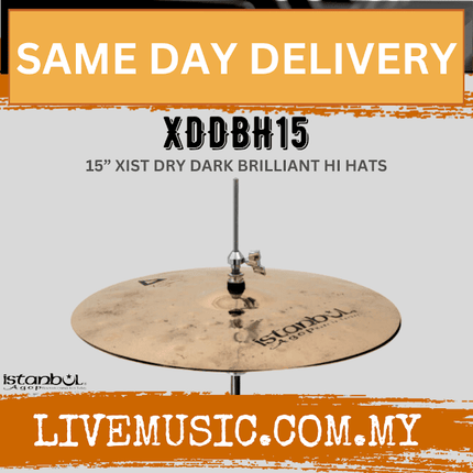 15-inch Istanbul Agop Xist Dry Dark Brilliant hi-hat cymbal on a stand