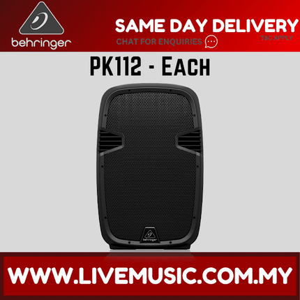 Behringer PK112 Passive 600-Watt 12" PA Speaker System With Speaker Stand & Cable - Each ( PK 112 / PK-112 )