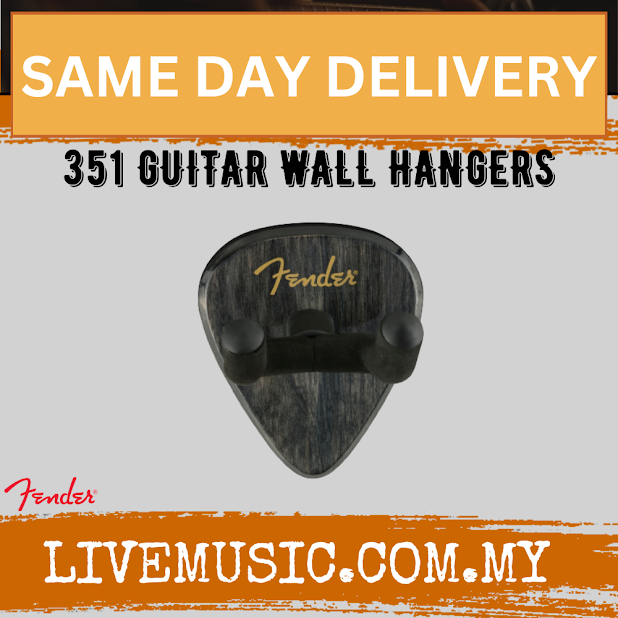 Fender 351 guitar wall hanger with black two-prong rest in a pick-shaped mount