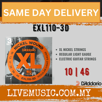 D'Addario EXL110-3D - 3 Pack Nickel Wound Electric Strings, Regular Light (10-46)(DAddario/EXL110)