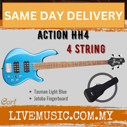 Electric bass guitar in Tasman Light Blue with Jatoba fretboard and gig bag