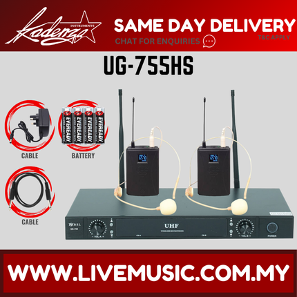 BSL UG-755HS Dual Lavalier UHF Wireless Microphone System Set With 2 Headset Mic ( UG755 UG755HS )