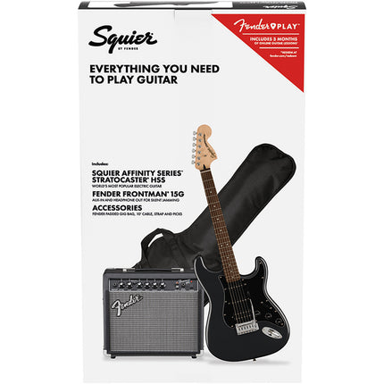 Squier Affinity Series HSS Stratocaster Guitar Pack with Frontman 15G , Laurel Fretboard - Charcoal Frost Metallic